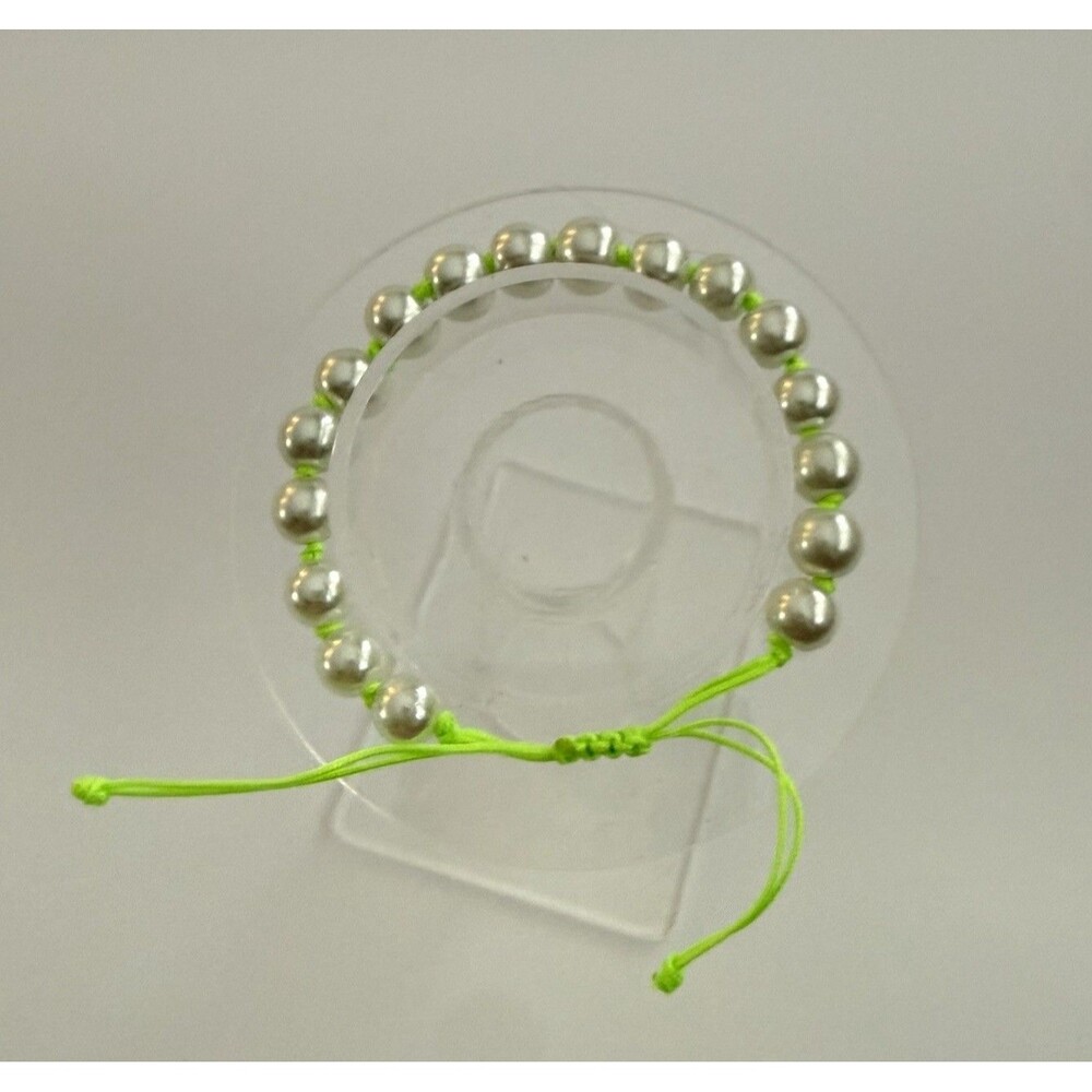White Beaded Bracelet Green Adjustable Handmade Boho - Picture 8 of 9